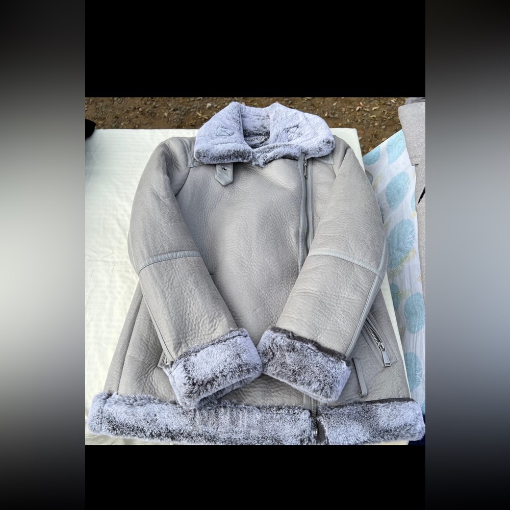 BCBGGeneration Grey Faux Fur Zip Up Coat No Hoodie
